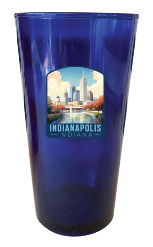 Indianapolis Indiana Design A Souvenir Plastic 16 oz pint Blue Single