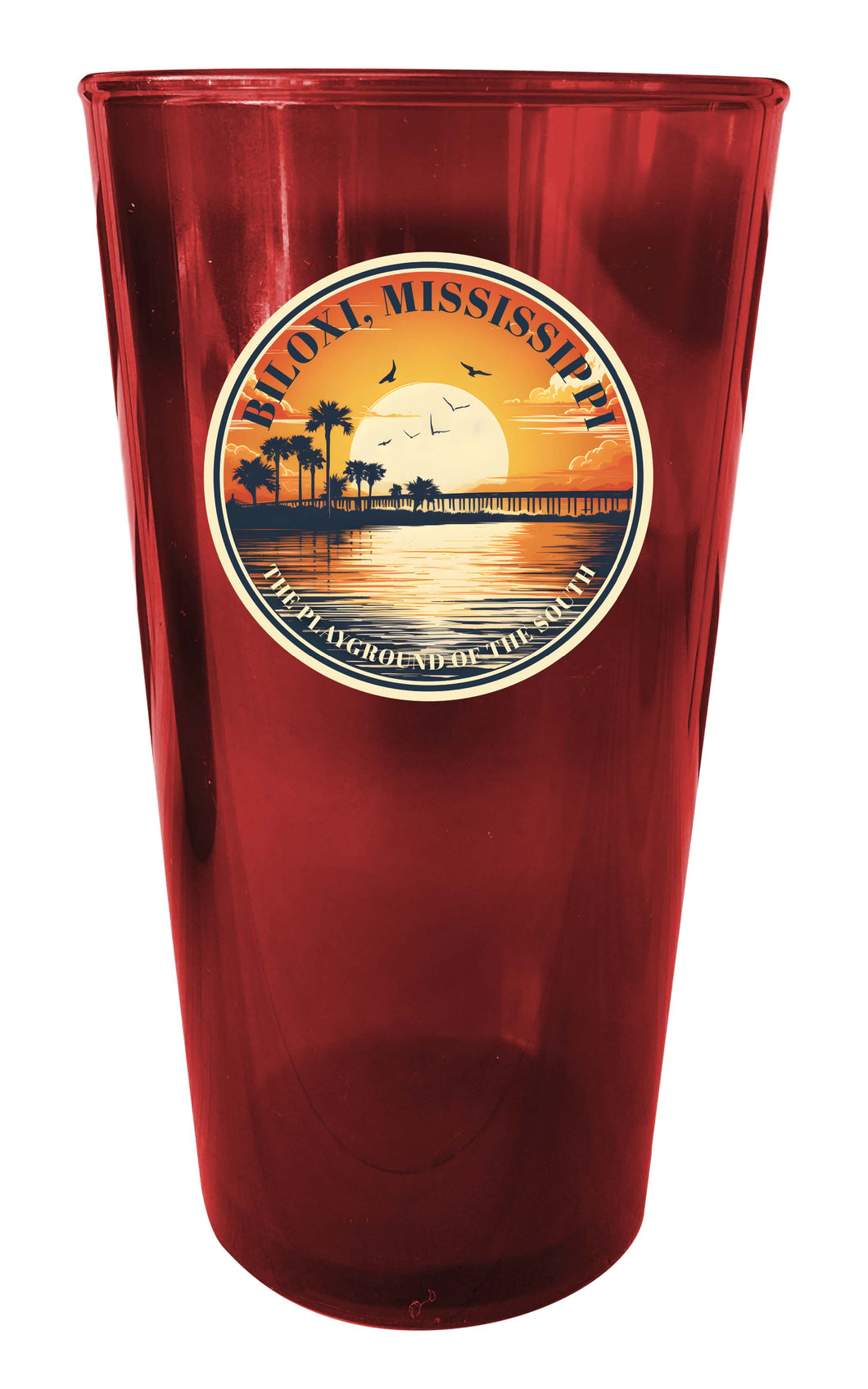 Biloxi Mississippi Design A Souvenir Plastic 16 oz pint Red 4-Pack