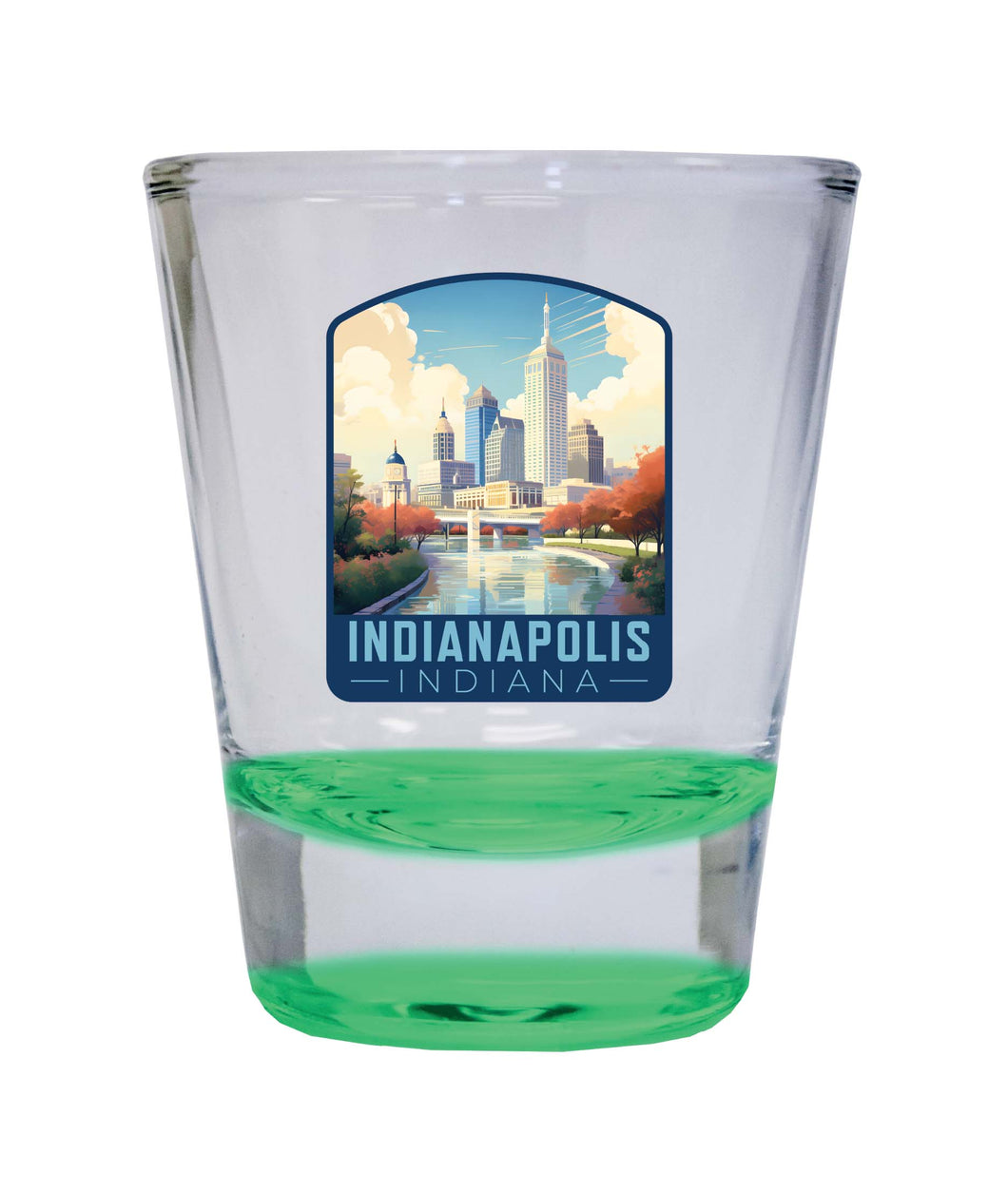 Indianapolis Indiana Design A Souvenir 2 Ounce Shot Glass Round Green Single