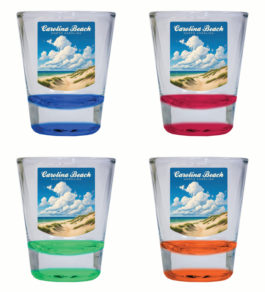 Carolina Beach, North Carolina. Beach and Sand Dunes Design Souvenir 2 Ounce Shot Glass Round 4-Pack Multicolor 