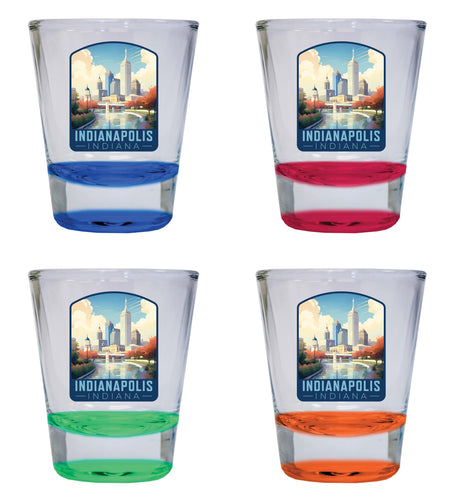 Indianapolis Indiana Design A Souvenir 2 Ounce Shot Glass Round 4-Pack Multicolor 