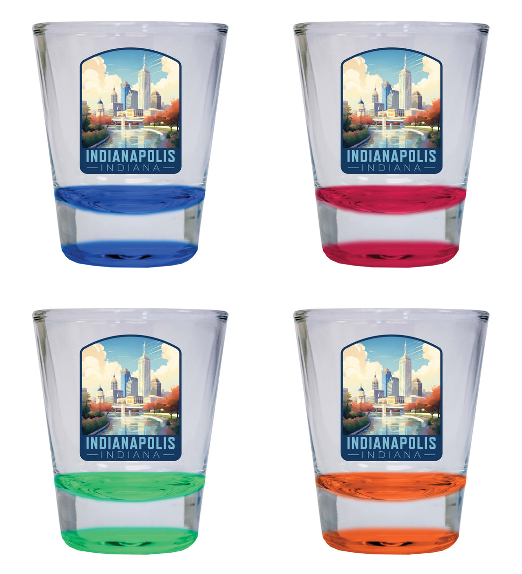 Indianapolis Indiana Design A Souvenir 2 Ounce Shot Glass Round 4-Pack Multicolor 