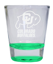 Load image into Gallery viewer, Colorado Buffaloes 2 oz Engraved Shot Glass Round  Officially Licensed Collegiate Product
