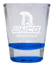 Load image into Gallery viewer, North Carolina Greensboro Spartans 2 oz Engraved Shot Glass Round  Officially Licensed Collegiate Product
