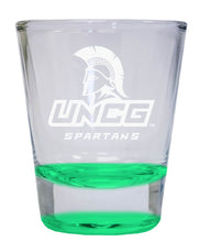 Load image into Gallery viewer, North Carolina Greensboro Spartans 2 oz Engraved Shot Glass Round  Officially Licensed Collegiate Product
