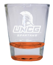 Load image into Gallery viewer, North Carolina Greensboro Spartans 2 oz Engraved Shot Glass Round  Officially Licensed Collegiate Product
