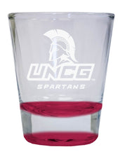 Load image into Gallery viewer, North Carolina Greensboro Spartans 2 oz Engraved Shot Glass Round Officially Licensed Collegiate Porduct
