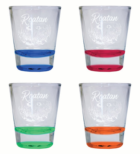 Roatan Honduras Souvenir 2 Ounce Engraved Shot Glass Round 4-Pack Multicolor 