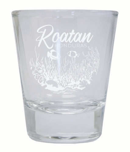 Roatan Honduras Souvenir 2 Ounce Engraved Shot Glass Round Clear 2-Pack