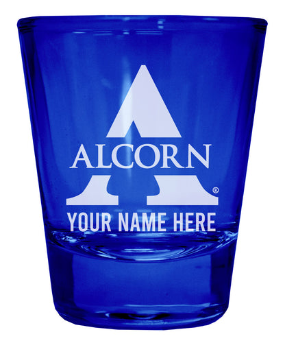 Alcorn State Braves Customizable Engraved Full Color 2oz Shot Glass Blue Officially Licensed Collegiate Product Single