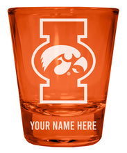 Load image into Gallery viewer, Iowa Hawkeyes Customizable Engraved Full Color 2oz Shot Glass Orange Officially Licensed Collegiate Product Single
