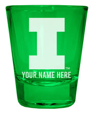 Load image into Gallery viewer, Illinois Fighting Illini Customizable Engraved Full Color 2oz Shot Glass Green Officially Licensed Collegiate Product 4-Pack
