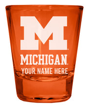 Load image into Gallery viewer, Michigan Wolverines Customizable Engraved Full Color 2oz Shot Glass Orange Officially Licensed Collegiate Product 4-Pack
