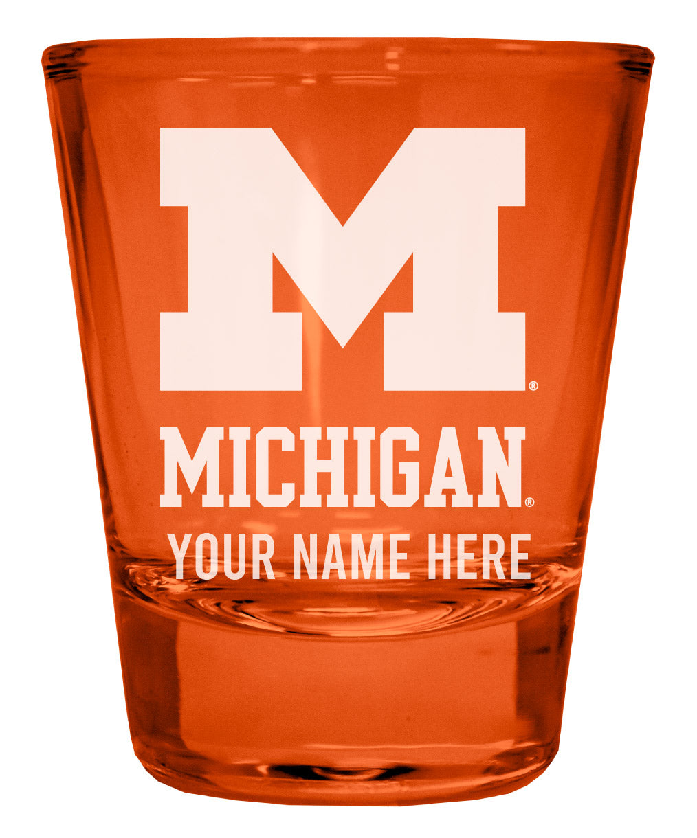 Michigan Wolverines Customizable Engraved Full Color 2oz Shot Glass Orange Officially Licensed Collegiate Product 4-Pack