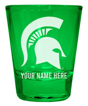 Load image into Gallery viewer, Michigan State Spartans Customizable Engraved Full Color 2oz Shot Glass Green Officially Licensed Collegiate Product 4-Pack
