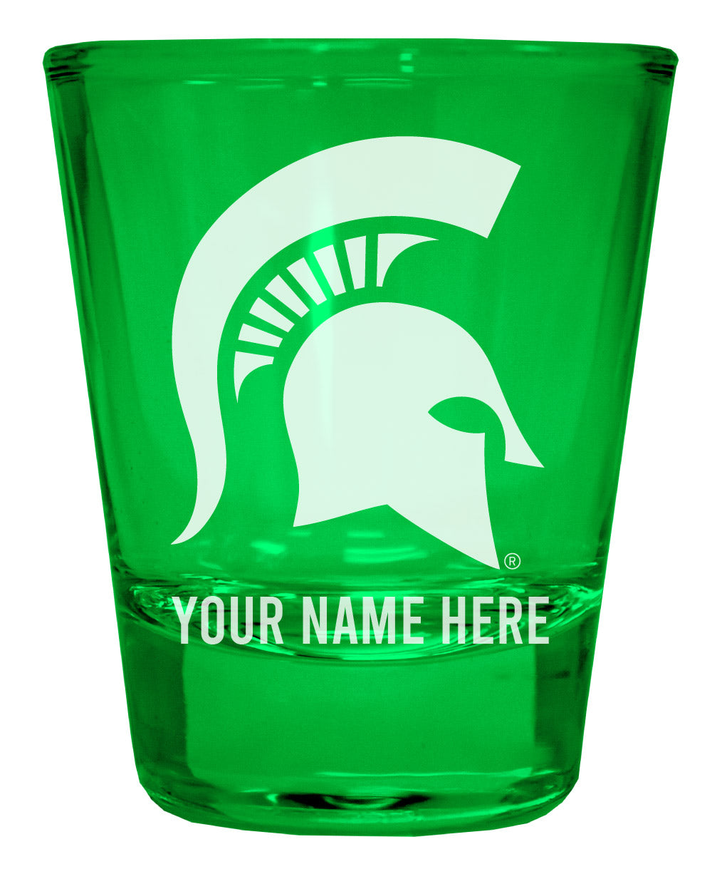 Michigan State Spartans Customizable Engraved Full Color 2oz Shot Glass Green Officially Licensed Collegiate Product 4-Pack