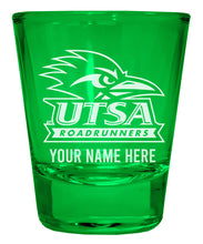 Load image into Gallery viewer, UTSA Road Runners Customizable Engraved Full Color 2oz Shot Glass Green Officially Licensed Collegiate Product Single
