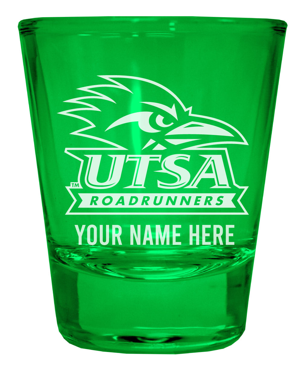 UTSA Road Runners Customizable Engraved Full Color 2oz Shot Glass Green Officially Licensed Collegiate Product Single