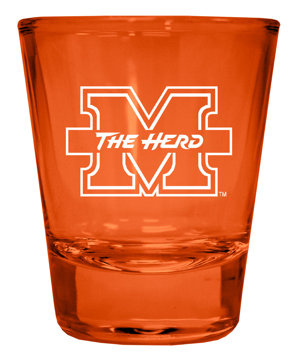 Marshall Thundering Herd Engraved Full Color 2oz Shot Glass Orange Officially Licensed Collegiate Product 4-Pack