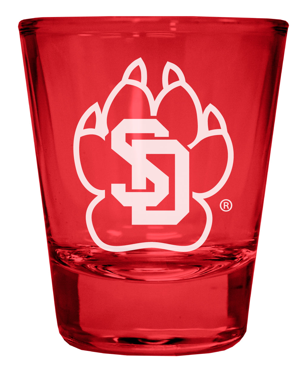 South Dakota Coyotes Engraved Full Color 2oz Shot Glass Red Officially Licensed Collegiate Product Single