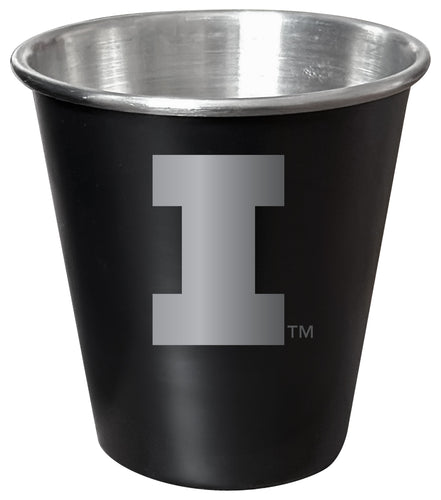 Illinois Fighting Illini Engraved 2oz Tin Shot Glass Black Matte Coating Officially Licensed Collegiate Product 4-Pack