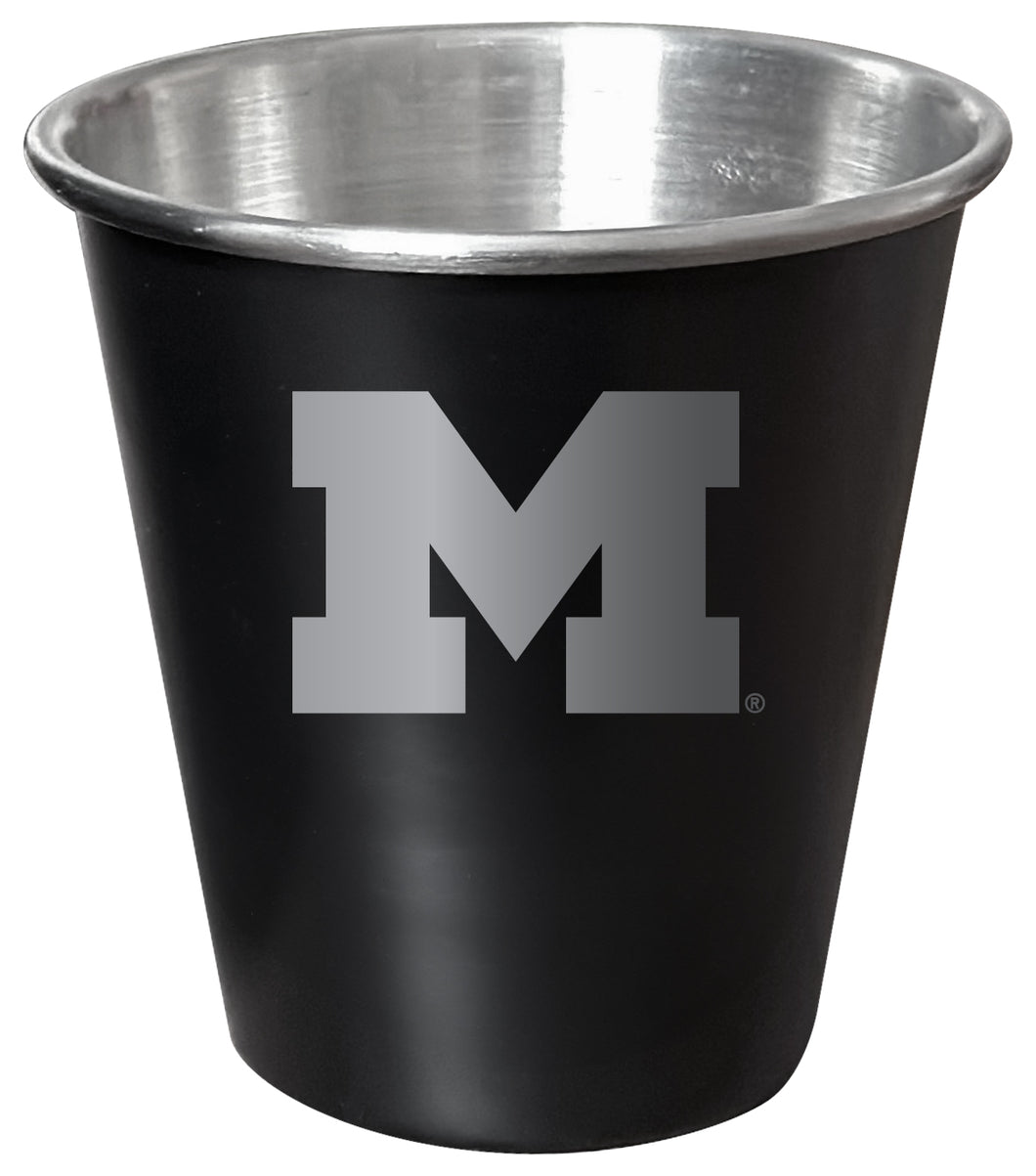 Michigan Wolverines Engraved 2oz Tin Shot Glass Black Matte Coating Officially Licensed Collegiate Product Single