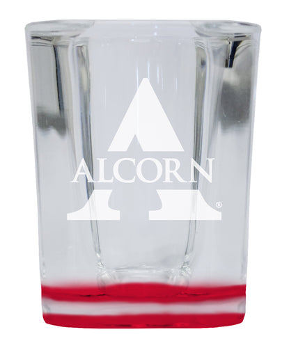 Alcorn State Braves 2 Ounce Engraved Shot Glass Square Red Base Officially Licensed Collegiate Product 4-Pack