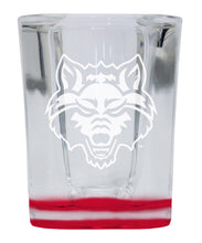 Load image into Gallery viewer, Arkansas State 2 Ounce Engraved Shot Glass Square Red Base Officially Licensed Collegiate Product 4-Pack
