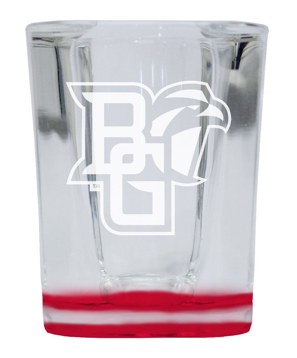 Bowling Green Falcons 2 Ounce Engraved Shot Glass Square Red Base Officially Licensed Collegiate Product 4-Pack