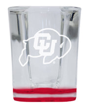 Load image into Gallery viewer, Colorado Buffaloes 2 Ounce Engraved Shot Glass Square Red Base Officially Licensed Collegiate Product 4-Pack
