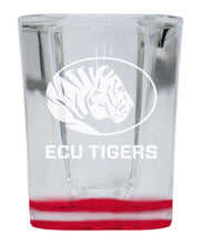 Load image into Gallery viewer, East Central University Tigers 2 Ounce Engraved Shot Glass Square Red Base Officially Licensed Collegiate Product 4-Pack
