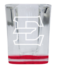 Load image into Gallery viewer, East Tennessee State University 2 Ounce Engraved Shot Glass Square Red Base Officially Licensed Collegiate Product 4-Pack
