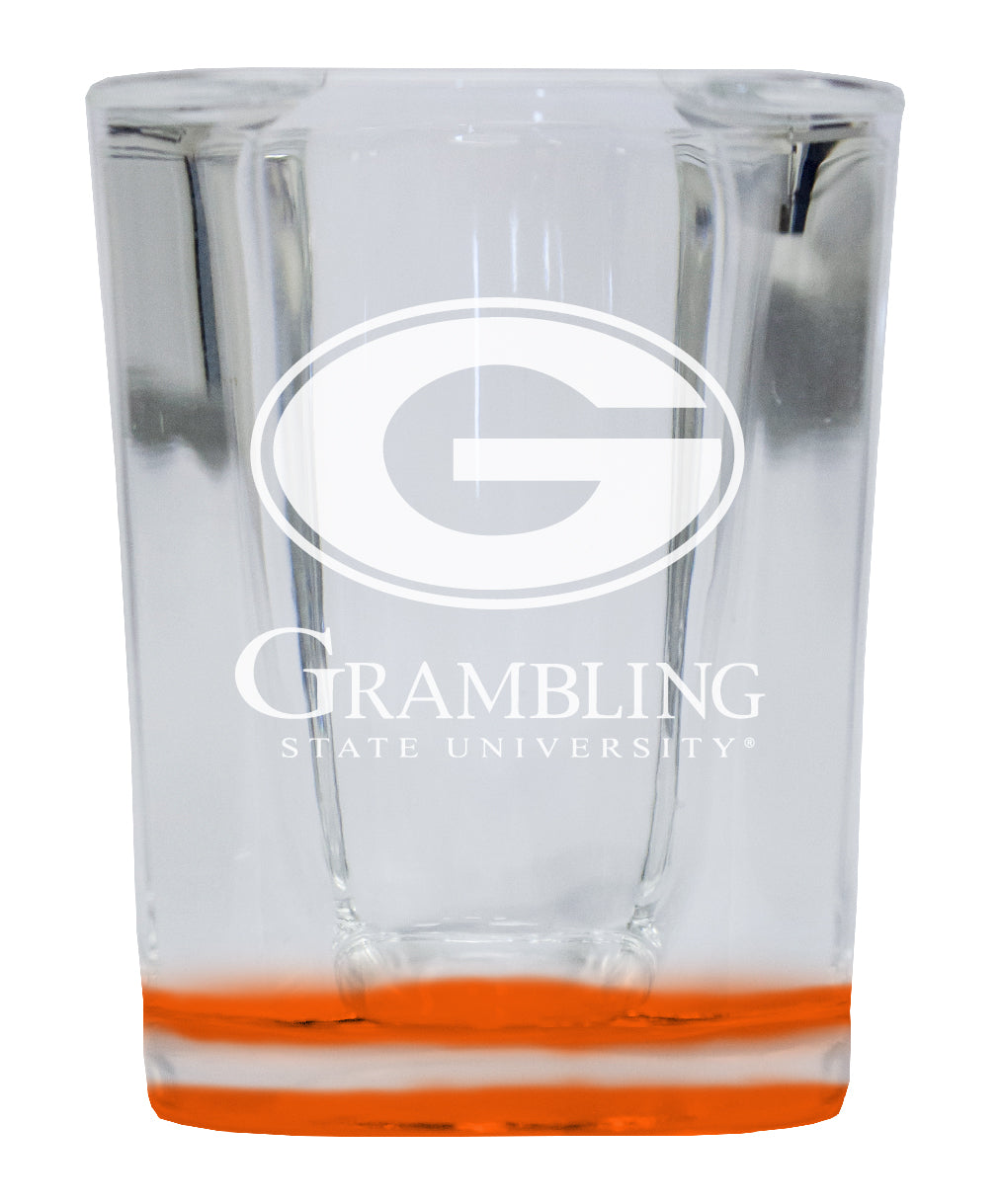 Grambling State Tigers 2 Ounce Engraved Shot Glass Square Orange Base Officially Licensed Collegiate Product 2-Pack