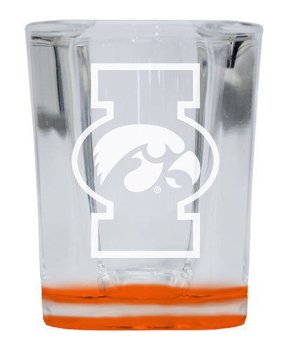 Iowa Hawkeyes 2 Ounce Engraved Shot Glass Square Orange Base Officially Licensed Collegiate Product 4-Pack