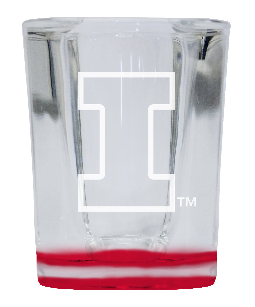 Illinois Fighting Illini 2 Ounce Engraved Shot Glass Square Red Base Officially Licensed Collegiate Product 4-Pack