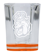 Load image into Gallery viewer, James Madison Dukes 2 Ounce Engraved Shot Glass Square Orange Base Officially Licensed Collegiate Product 4-Pack
