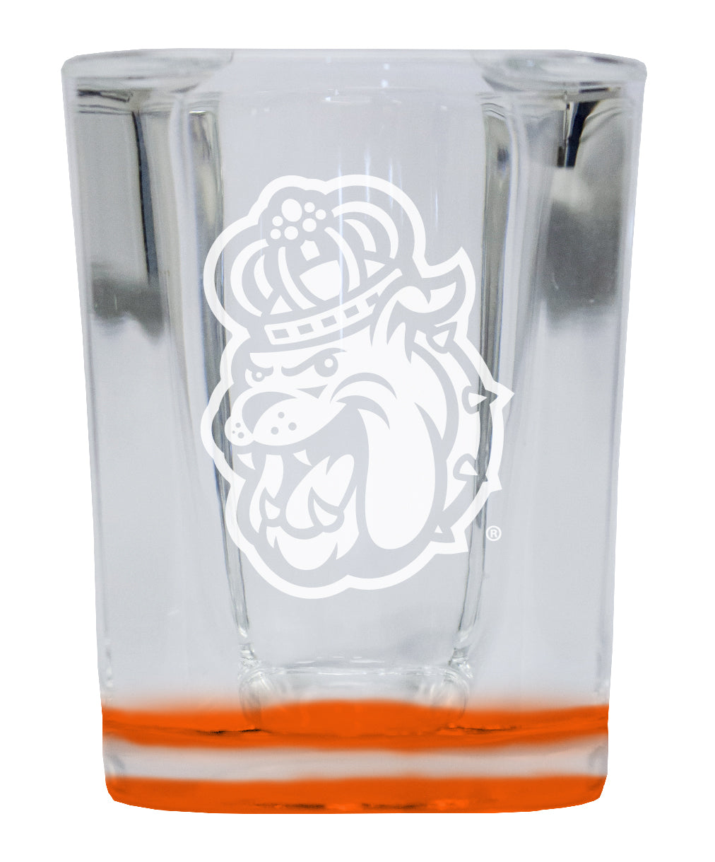 James Madison Dukes 2 Ounce Engraved Shot Glass Square Orange Base Officially Licensed Collegiate Product 4-Pack