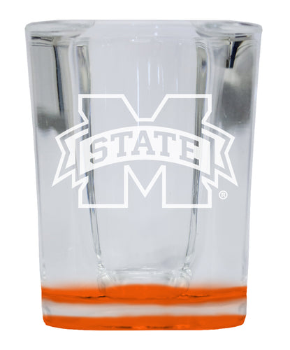 Mississippi State Bulldogs 2 Ounce Engraved Shot Glass Square Orange Base Officially Licensed Collegiate Product 2-Pack