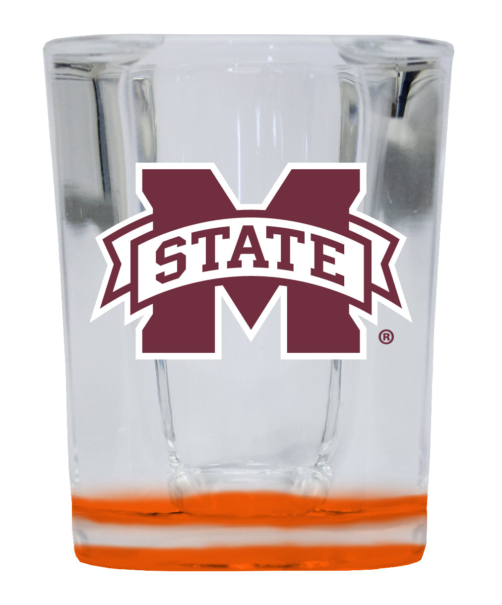 Mississippi State Bulldogs 2 Ounce Shot Glass Square Orange Base Officially Licensed Collegiate Product 2-Pack