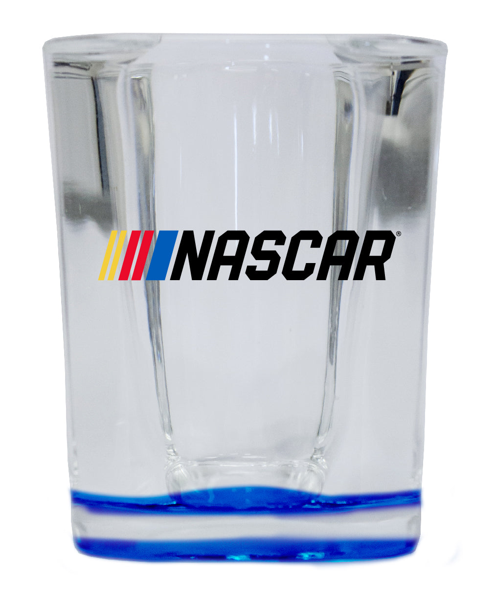 Nascar 2 Ounce Shot Glass Square Blue Base Officially Licensed 4-Pack