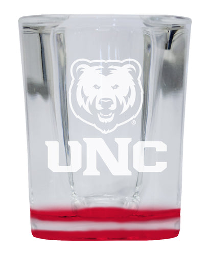 Northern Colorado Bears 2 Ounce Engraved Shot Glass Square Red Base Officially Licensed Collegiate Product 4-Pack