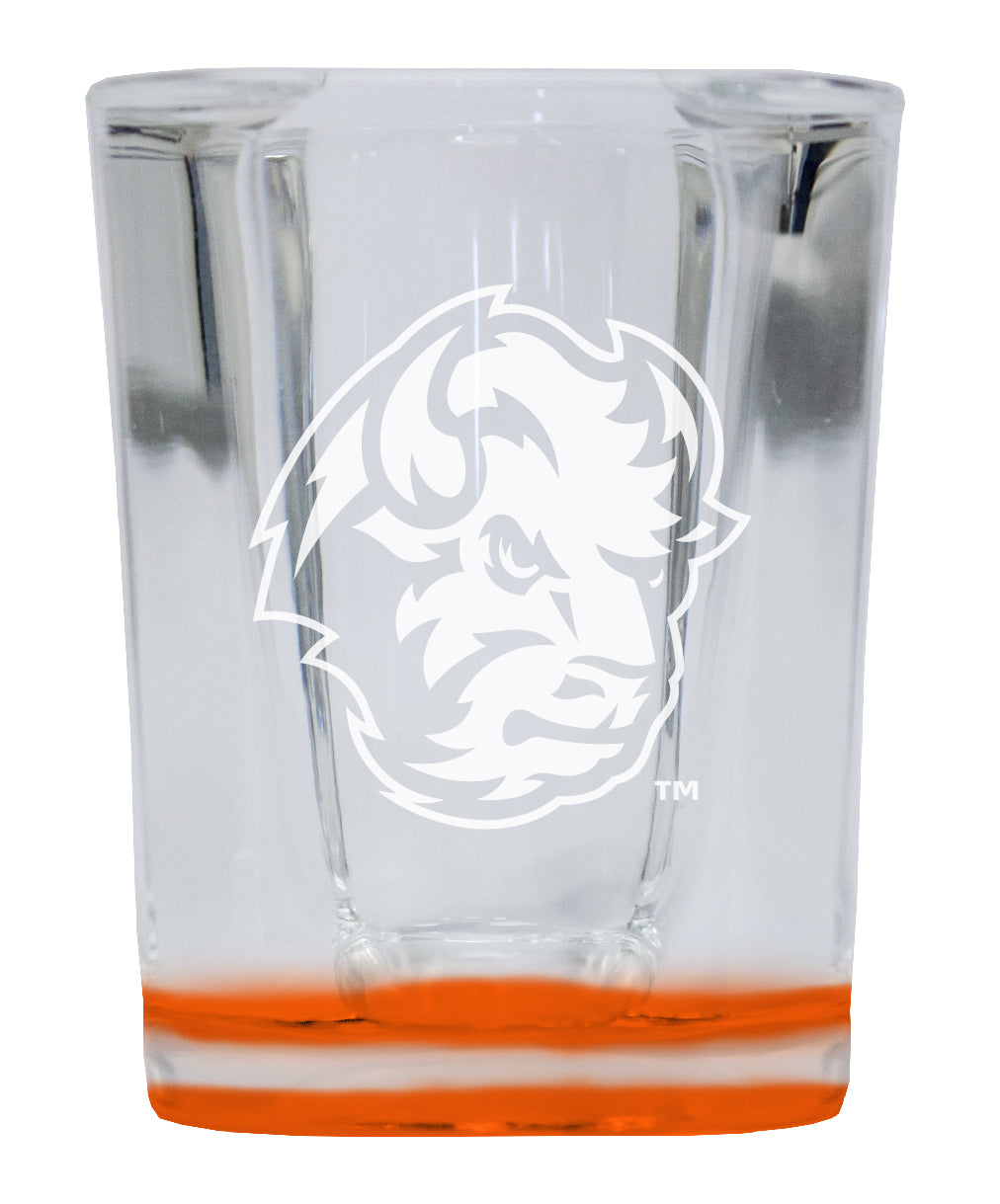 North Dakota State Bison 2 Ounce Engraved Shot Glass Square Orange Base Officially Licensed Collegiate Product 2-Pack