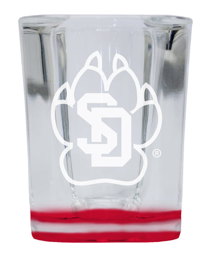 South Dakota Coyotes 2 Ounce Engraved Shot Glass Square Red Base Officially Licensed Collegiate Product 2-Pack