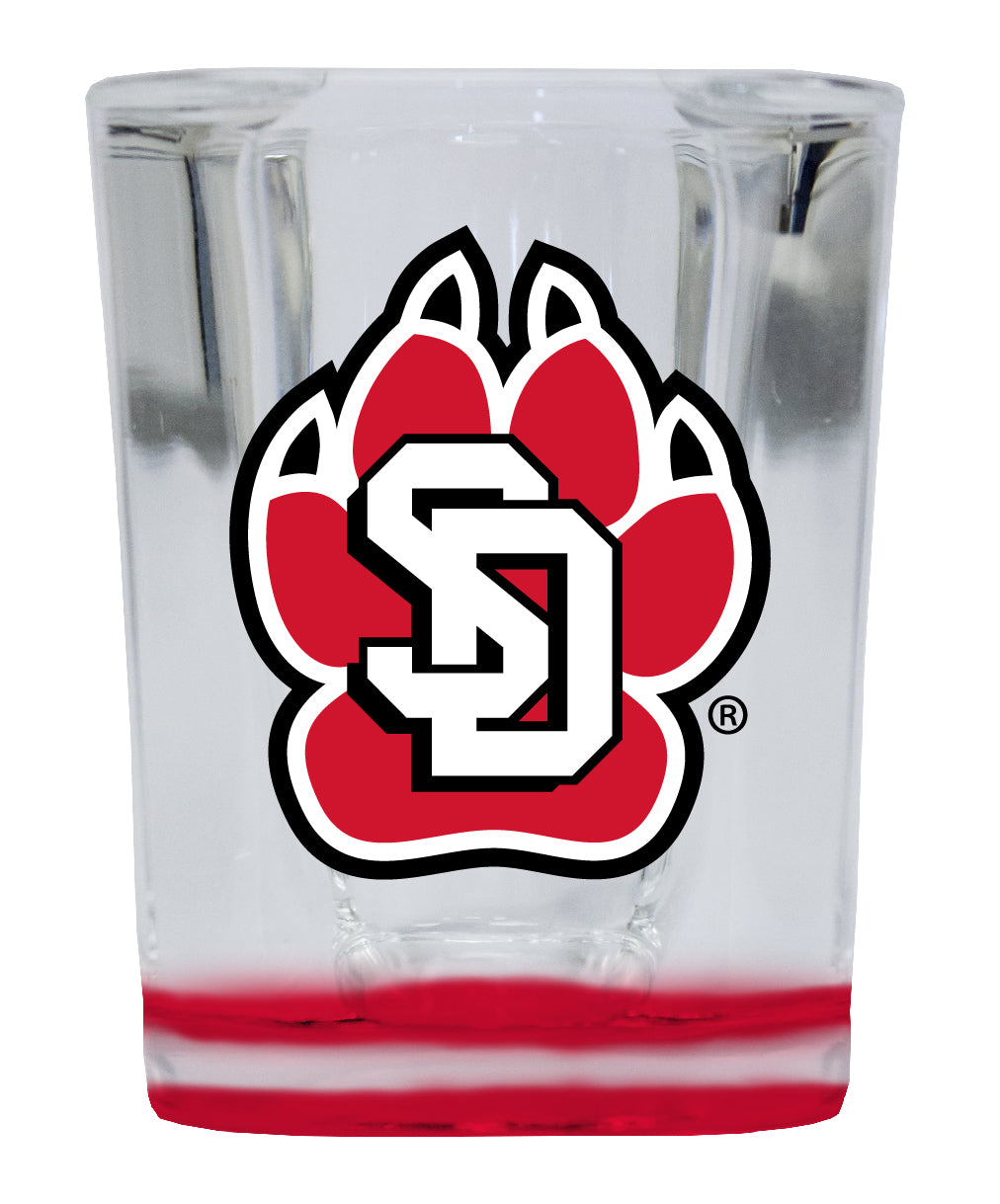 South Dakota Coyotes  2 Ounce Shot Glass Square Red Base Officially Licensed Collegiate Product 2-Pack