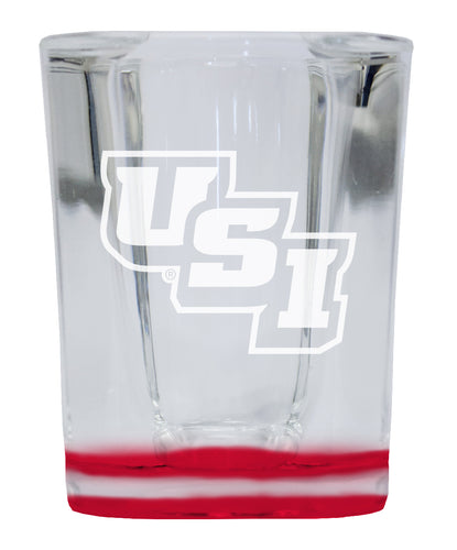 University of Southern Indiana 2 Ounce Engraved Shot Glass Square Red Base Officially Licensed Collegiate Product 4-Pack