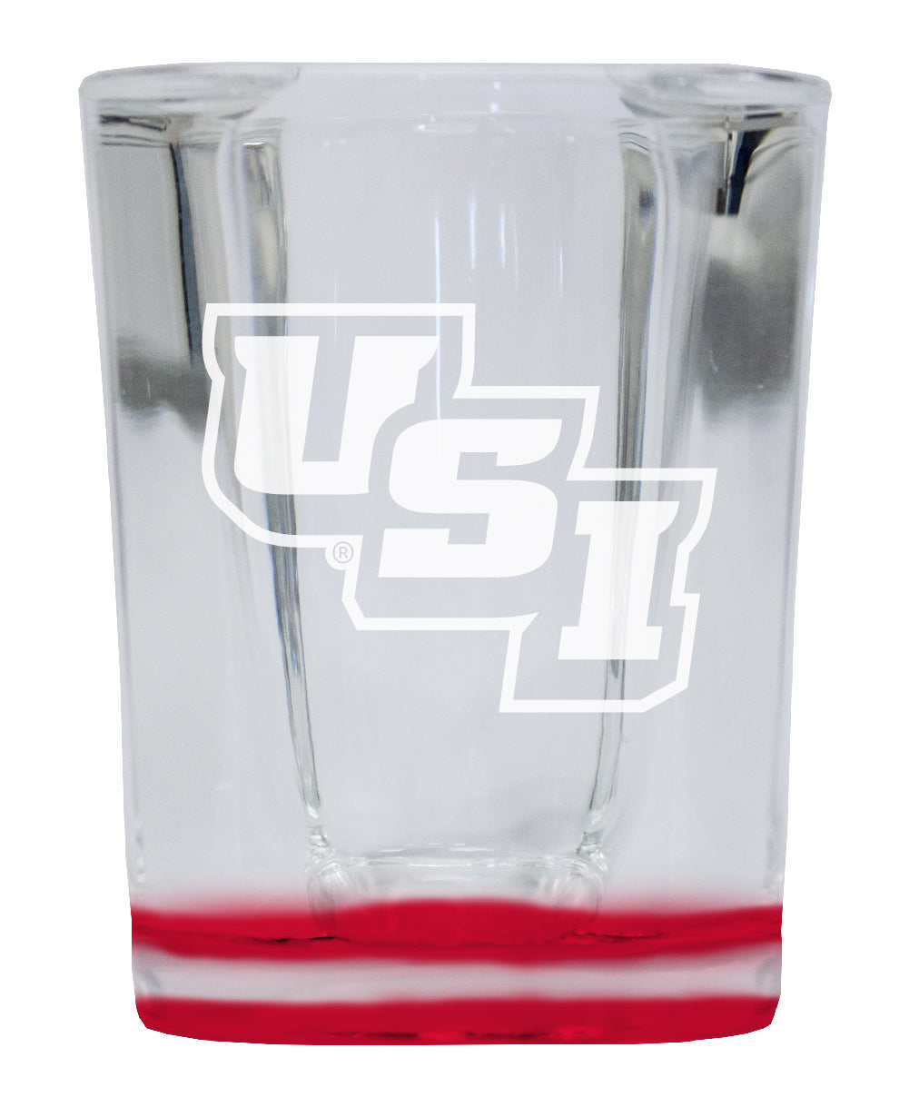 University of Southern Indiana 2 Ounce Engraved Shot Glass Square Red Base Officially Licensed Collegiate Product 4-Pack