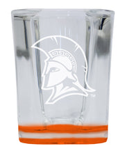 Load image into Gallery viewer, North Carolina Greensboro Spartans 2 Ounce Engraved Shot Glass Square Orange Base Officially Licensed Collegiate Product 2-Pack
