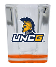 Load image into Gallery viewer, North Carolina Greensboro Spartans  2 Ounce Shot Glass Square Orange Base Officially Licensed Collegiate Product 2-Pack
