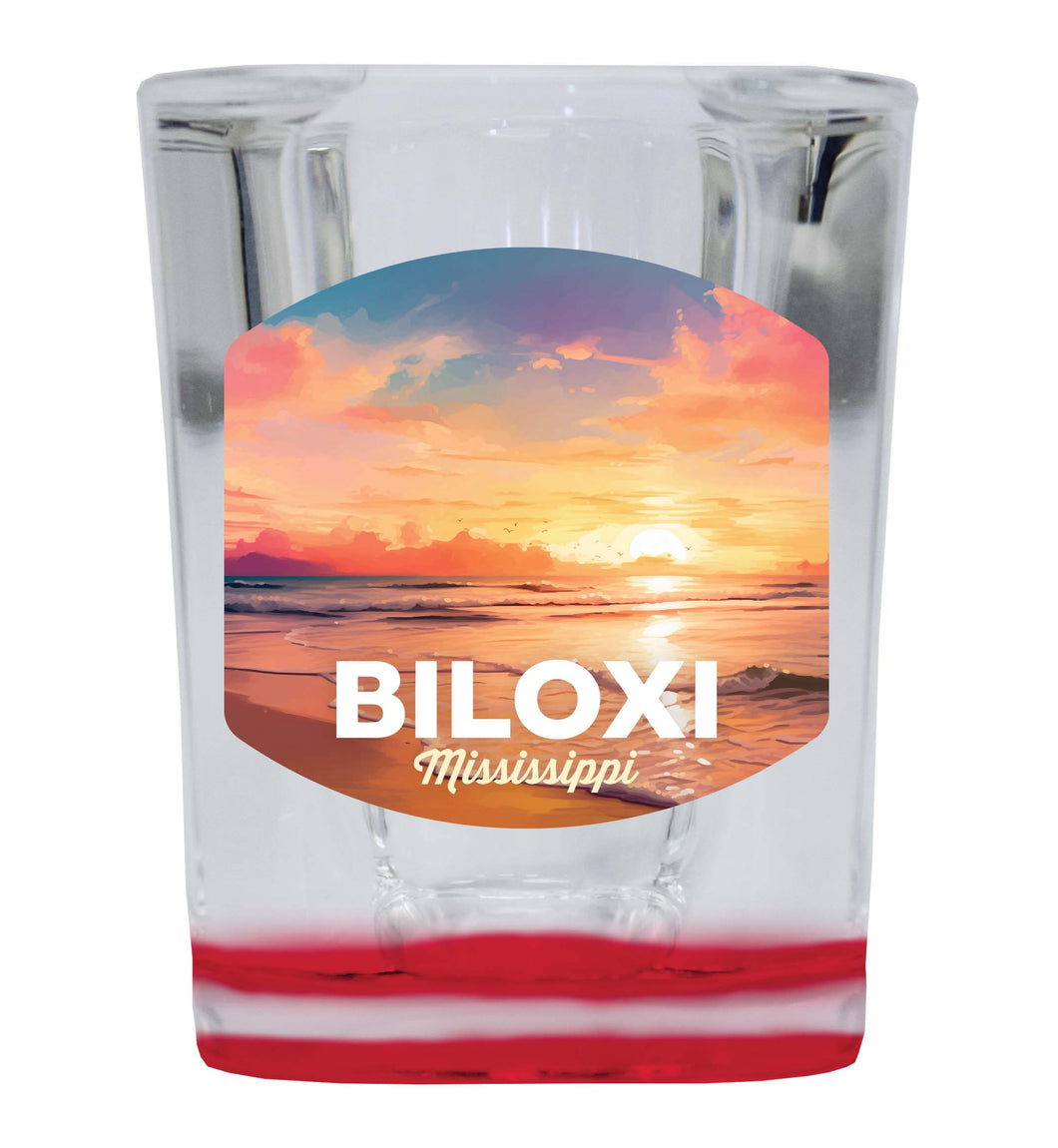 Biloxi Mississippi Design B Souvenir 2 Ounce Shot Glass Square Red Base 2-Pack