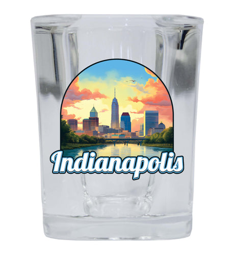 Indianapolis Indiana Design B Souvenir 2 Ounce Shot Glass Square Single